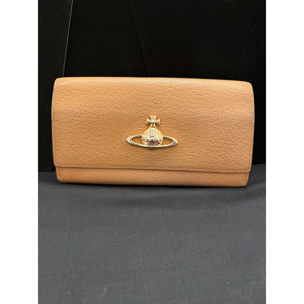 Vivienne Westwood Executive Long Wallet in camel, textured leather gold hardware